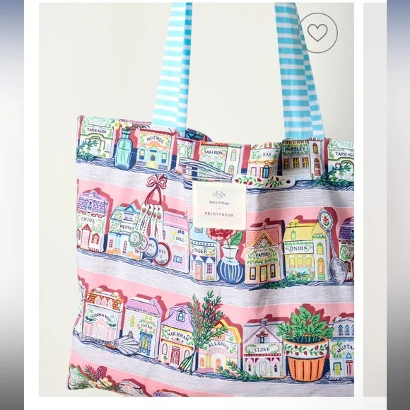 Printfresh Spice Village Tote Bag with Pink and Blue Accents - Picture 2 of 9
